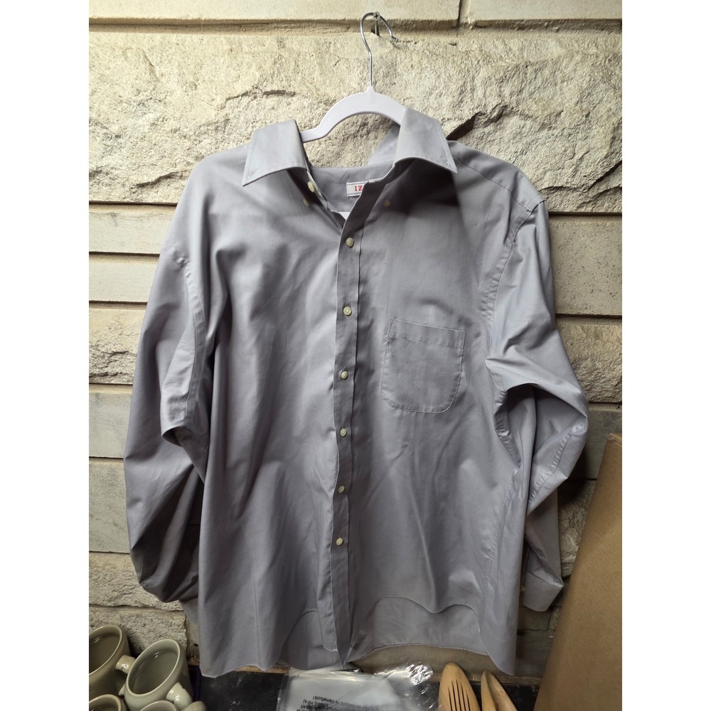 Izod Mens Regular Fit Long Sleeve Button Down Dress Shirt Gray 17.5 34/35